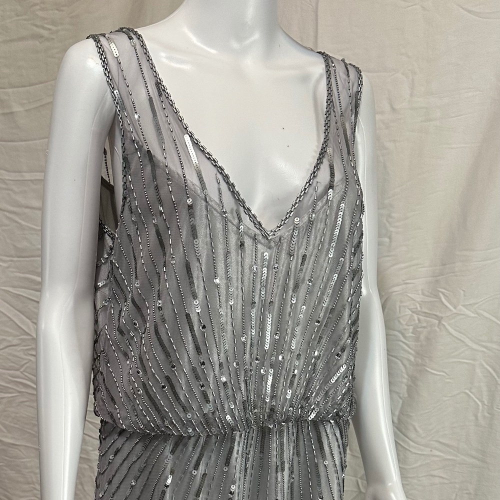 V-neck, Silver beaded cocktail/party dress